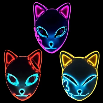 Маска для лица кошки на Хэллоуин, светящиеся светодиодные маски, аниме 