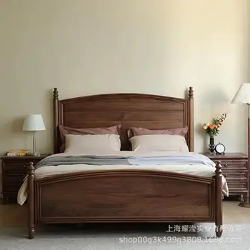 Мебель для спальни, американская высококачественная модная двуспальная кровать из черного ореха, современная вилла, полностью