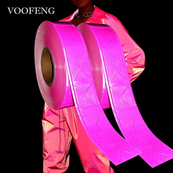 Микропризматическая светоотражающая лента VOOFENG из ПВХ, розовый отражатель, Предупреждающая лента в форме ромба, пришитая к крышке сумки для одежды RS-6290