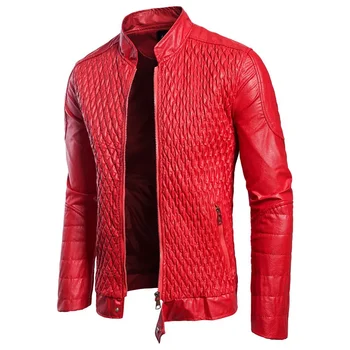 Мотоциклетная Куртка Из Искусственной Кожи, Мужская Байкерская Повседневная Верхняя Одежда Из Искусственной Кожи, Черное Красное Пальто