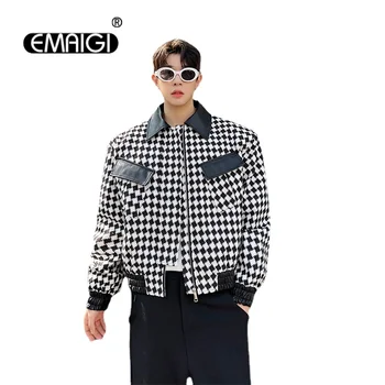 Мужская Корейская уличная одежда, Винтажное соединение, Модная Свободная повседневная короткая куртка в клетку, Сетчатое мужское пальто знаменитостей, Весенне-осенняя верхняя одежда