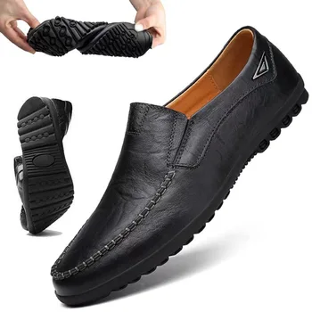 Мужская повседневная обувь люксового бренда из натуральной кожи 2023, Мужские лоферы, Мокасины, Дышащие слипоны, Черные туфли для вождения, Большие размеры