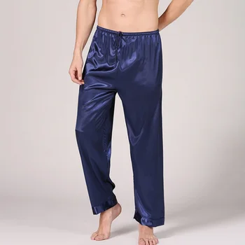 Мужские пижамные штаны, имитирующие шелковые пижамные штаны, пижамные штаны для сна, шелковые пижамные брюки, Повседневные свободные брюки