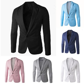 Мужской официальный деловой пиджак-блейзер на пуговицах для свадебной вечеринки, элегантный костюм, пальто, топы, однотонные однобортные приталенные блейзеры