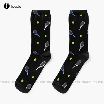 Носки с теннисной ракеткой и теннисным мячом, мужские носки-новинки, Персонализированные Носки Унисекс для взрослых, подростков и молодежи, Цифровая печать 360 °
