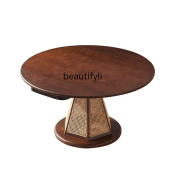 Обеденный стол в стиле Ретро из массива дерева в скандинавском стиле с проживанием в семье, Выдвижной круглый Складной Бытовой Прямоугольный стул из ротанга