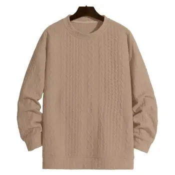 Осенне-зимняя мужская толстовка, Вязаная однотонная аппликация, круглый вырез, длинный рукав, Свободный пуловер, Повседневный Эластичный мужской свитер