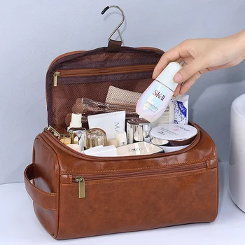 Переносная косметичка из искусственной кожи, водонепроницаемая Многофункциональная сумка-органайзер для макияжа, сумка для хранения туалетных принадлежностей