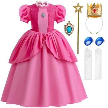 Платье принцессы для девочек праздничный костюм принцессы персикового цвета с коротким рукавом на Хэллоуин, Рождество, карнавал, наряд на День рождения, детская одежда для девочек
