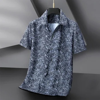Плюс Размер Летняя Новая Мужская Рубашка С Леопардовым Принтом С Коротким рукавом И Кубинским воротником, Стрейчевая Удобная Повседневная Рубашка 5XL 6XL 7XL 8XL 10XL