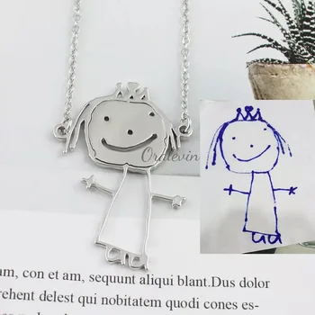 Подгонянное Ожерелье с Первым Рисунком Детей Персонализированные Фотографии Рисуют Подарки для видов Ожерелий Мемориальный Подарок
