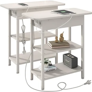 Приставной столик LIDYUK с зарядной станцией, набор из 2-х откидных столиков, узкий приставной столик для небольших помещений, набор из 2-х прикроватных тумбочек для спальни