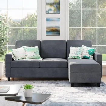 Раскладной Секционный диван-кушетка из современной Льняной ткани Г-образной формы, 3-местный Секционный диван с Реверсивным Шезлонгом для гостиной