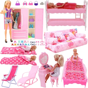Розовая кукольная мебель, аксессуары для Барби, одежда, игрушки для девочек, подарок на День рождения