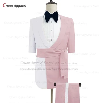 Розово-белые Элегантные костюмы для мужчин, женихов на свадьбу, Приталенные наряды для официальных банкетов, Классический блейзер, брюки, 2 шт.