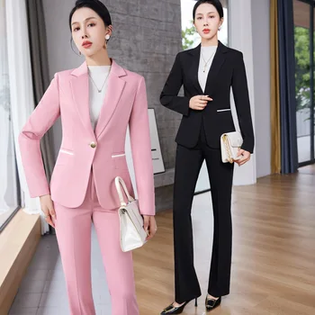 Розовый женский костюм 2023 года, новый дизайн, деловая одежда, двубортный пиджак, высококачественная спецодежда