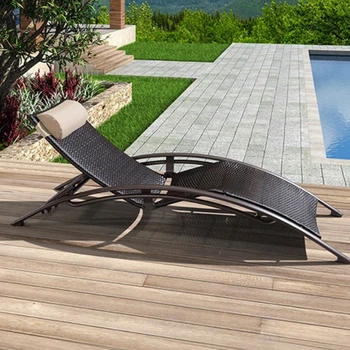 Ротанговая кровать для отдыха на открытом воздухе, водонепроницаемое и солнцезащитное кресло для отдыха у бассейна, садовое пляжное кресло для виллы
