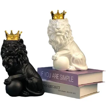 Скульптура Статуи льва для домашнего декора Статуэтка Ворона Лев король Животное из смолы Абстрактное Украшение дома в скандинавском стиле Аксессуары для дома