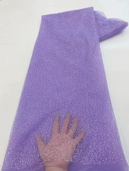 Фиолетовая кружевная ткань с французскими блестками 2023, высококачественная кружевная ткань в нигерийском стиле длиной 5 ярдов, кружевная ткань из Африканского тюля для вечернего платья