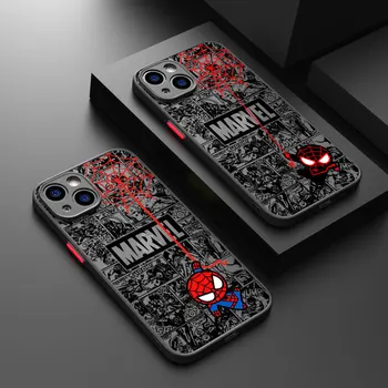 Чехол для iPhone SE 13 8 XR 6 6S XS MAX 7 13 Mini 15 11 12 Mini 14 7 Plus 15 Pro Marvel Cartoon Spider Man Жесткий Чехол для ПК Coque