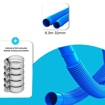 Шланг для бассейна диаметром 6,3 М 32 мм с зажимом для шланга, инструмент для чистки бассейна для плавания, синий