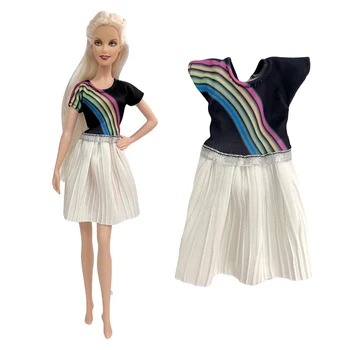 Элегантное Черное переливающееся платье, Белая плиссированная одежда, кукольная праздничная рубашка для куклы Barbie 1/6 Аксессуары для куклы